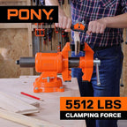 PONY Heavy Duty Bench Vise, 5-inch Jaw Width and Opening, 360-Degree Swivel Base With Anvil, Utility Combination Pipe Home Vise for Woodworking, One-Pair Vise Jaw Pad Included