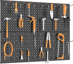 TORACK 4Pcs 12"x16" Metal Pegboard Panels for Garage, Workbench, Shop, Shed Tool Organizer Peg Board with 1/8" & 1/4" Holes, Modular Wall-Mounted Pegboard for Pegboard Hooks (Black)