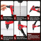 Rivet Gun Kit, Manual Pop Rivet Tool with 200 Rivets and 4 Drill Bits, 4 Tool-Free Interchangeable Rivet Heads, Heavy-Duty Hand Riveter with Sturdy Case for Metal, Plastic, Leather