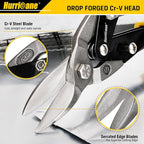 HURRICANE 3 pc Aviation Tin Snips Set, Metal Cutter Shear for Cut Sheet Metal, Chrome Vanadium Steel, Straight Left and Right, Ergonomical TyreGrip Handle with Hang Hole and Safety Latch