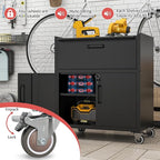 Metal Mobile Tool Storage Cabinet with Wheels,Black Heavy Duty Rolling Tool Cabinets for Garage,Metal Storage Cabinets with 2 Locking Doors and Drawer,Assembly Required