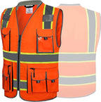 JKSafety 10 Pockets Class 2 Hi-Vis Zipper Front Safety Vest | Cushioned Collar | High Reflective Tapes with Extended Neon Yellow Strips | Meets ANSI/ISEA Standards (XX-Large, 89-Orange)