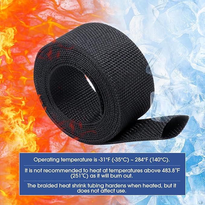 2:1 Heat shrinkable Braided Sleeving Fabric Wire Loom High Temp Heat Shrink Wiring Harness Abrasion Protector Cable Sleeve (3/8"-27ft)