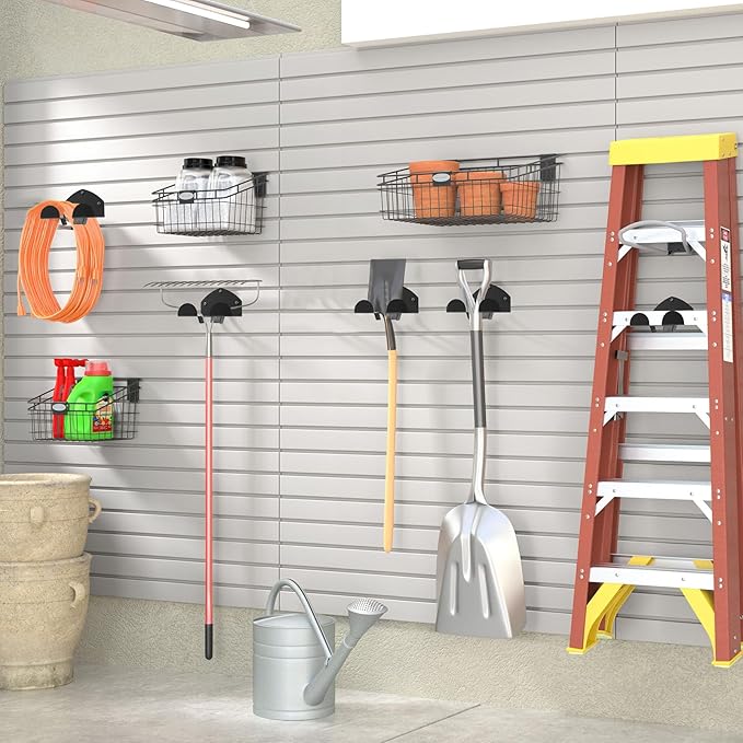 Weedeater Rack, 1 Pack Weed Eater Hanger, Weed Eater Rack for Wall, Heavy Duty Garden Tool Garage Organizer Trimmer Holder, Chainsaw Hanger Wall Mount(Black)
