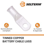 SELTERM 10pcs 6 AWG-#10 Stud Tinned Copper Wire Lugs, Heavy Duty Battery Cable Ends,6 Gauge Ring Terminals, UL Battery Lugs Marine Grade Copper Eyelets Electrical Battery Terminal Connectors