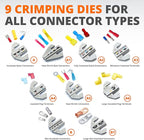 Wirefy Crimping Tool Set 11 PCS - High Leverage Wire Crimper 9" - Heat Shrink, Nylon, Insulated Flag, Non-Insulated Connectors