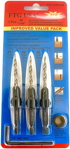 FTG USA Countersink Drill Bit Set for Wood with Tapered Drill Bit 3 Pc #8 (11/64")