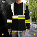 Hi Vis Safety Long Sleeve Shirts，High Visibility Class 3 T Shirts with Reflective Strips and Pocket, Quick Dry Mesh Construction Work Shirt for Men/Women (Black,3XL)