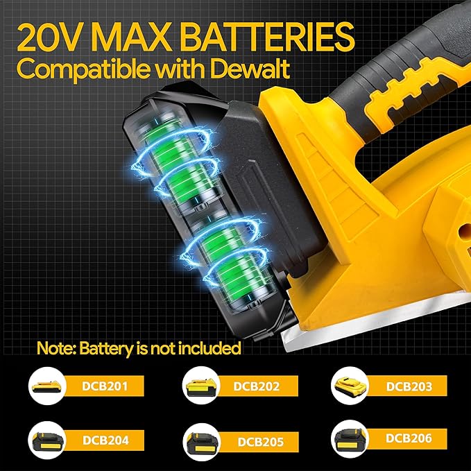 Cordless Handheld Planer Compatible with Dewalt 20V Max Battery(No Battery) Electric Power Planer, Brushless 15000RPM Portable 3-1/4 Inch Power Wood Planer for Woodworking,Carpenter Home DIY