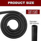 Automotive Wire Loom High Temperature Braided Wire Loom, Split-Sleeve Heat Resistant Wiring Loom Cord Cover for Harness Wires, Self-Wrapping Heavy Duty Sheathing Cable Management Black（16ft-3/8inch ）