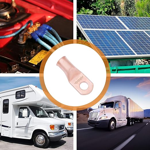 SELTERM 10pcs 4/0 AWG - 1/4" Stud - Battery Lugs, Heavy Duty Wire Lugs, Ring Terminals, Battery Cable Ends,0000 Gauge Terminals, UL Bare Copper Eyelets Electrical Battery Terminal Connectors