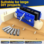 Self Centering Doweling Jig Kit, Drill Jig For Straight Holes Biscuit Joiner Set With 6 Drill Guide Bushings, Adjustable Width Drilling Guide Power Tool Accessory Jigs (Blue)