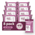 goodwipes Flushable Butt Wipes - Vitamin E & Aloe - Sewer & Septic Safe - Extra Large Adult Wet Wipes For Women & Men - Bathroom Essentials - Rosewater, 418 Count (8 Packs + 1 Travel)