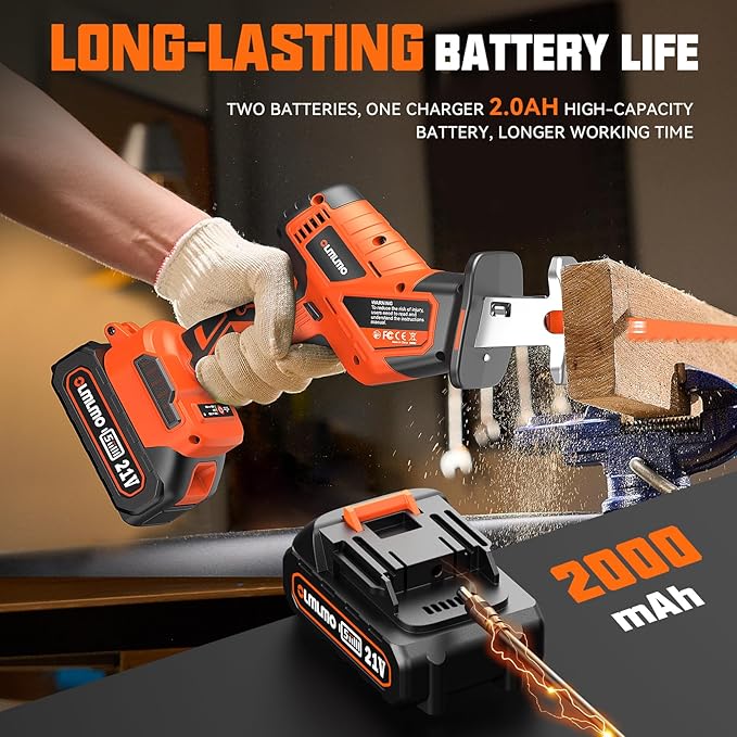 Cordless Reciprocating Saw With 8 Blades – 2×4000mAh Batteries, Brushless Motor, Variable Speed 0‑3200 SPM, Tool‑Free Blade Change, Power Reciprocating Saw for PVC Wood, Metal Cutting DIY