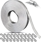 Hose Clamps Assortment Kit, Worm Gear Duct Pipe Hose, 304 Stainless Steel Band Fittings Strap, 32.81FT DIY Large Adjustable Metal Bolt with 20 Stronger Fasteners Screw for Plumbing Auto Tube Fuel Line