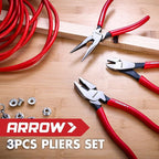 ARROW 3PCS Pliers Set, 8" Needle Nose Pliers, 7" Diagonal Plier, 8" Linesman with Non-slip Handle, Premium Carbon Steel, High Leverage Design