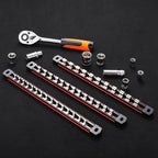 ALOANES 3-Piece Magnetic Socket Organizer, Heavy Duty Aluminum Socket Rails Organizer with 33 Stainless Clips (1/2-Inch) - Red