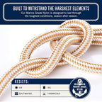 RainierSupplyCo Boat Anchor Rope - Double Braided Marine Rope Anchor Line - 50 ft x 3/8 Inch Nylon Boating Line with 316 Stainless Steel and Heavy Duty Marine Grade Bow Shackle - White/Gold