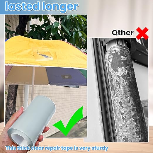 Waterproof Repair Tape for Fabric, Awning, RV Roof, Underbelly, Tarp, Tent, Sail and Boat Cover Outdoor Repair Patch, Heavy Duty, Clear, 6 Inch x 10FT