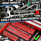 Magnetic Socket Organizer Set, 6pcs Metric SAE Magnetic Socket Holder Set Includes 1/4", 3/8", 1/2", Socket Trays Holds 143pcs Standard&Deep Size Sockets for Tool Box Drawers Tool Carts Mechanics