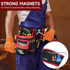 Tool Belt,Magnetic Tool Pouch,27-Pockets Heavy Duty Padded Tool Belts for Men,Detachable & Adjustable Tool Pouch Bag for Electrician,Carpenter,Construction,Work Apron,Utility Belt,Black,Red
