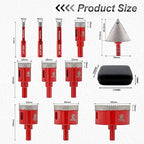 Diamond Core Drill Bit Set - FOCSTOL 11pcs (6/8/10/20/25/28/32/35/45/65mm+50mm Beveling Chamfer Bit) Hole Saw Kit for Porcelain Ceramic Tile Marble Granite with Triangle Shank