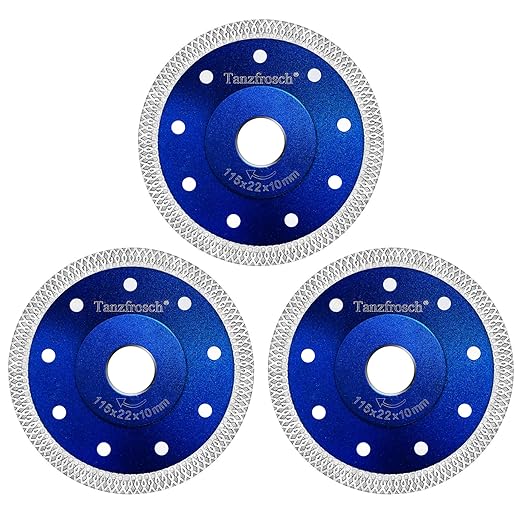 4.5 inch Diamond Saw Blade 4.5" Cutting Disc Wheel for Cutting Porcelain Tiles Granite Marble Ceramics Works with Tile Saw and Angle Grinder (3 Pack, Blue)