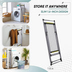 Clothes Drying Rack with Sock Clip, No Assembly, Telescopic Hanging Rod for Long Clothing, Metal Construction, Non-Slip Feet, Hidden Wheels, Foldable, Portable, For Laundry Room, Indoor & Outdoor