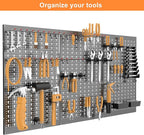 WALMANN Metal Pegboard Wall Tool Organizer Board with Pegboard Hooks, 24x48in Tools Organizer Pegboard for Garage, Workbench, Peg Boards, Tool Organizer Board with Hooks(Black)