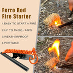 VVAAGG Flint and Steel Fire Starter Kit Survivor, 3/8" 1/2 inch Ferro Rods and Magnesium Rods with Paracord Handle