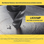 Lichamp Unibit Step Drill Bit for Metal, Genuine M2 Drill Stepper Bit for Hard Metal Heavy Duty, 19 Sizes from 3/16" to 1-3/8", Spiral Grooved with Hex Drive, C1BK