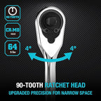 DURATECH Extra Long Handle 1/4-Inch Drive Ratchet, 90-Tooth Ratchet Wrench with 8" Handle and Dust Proof Teardrop Enclosed Head, Reversible, CR-V Steel Made, CR-MO Head, Full Polished, Gifts for Men