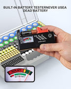 Battery Organizer Storage Holder Box Case with Tester, Ultra-Large 280+ Batteries Double-Sided Variety Pack,Holds AA AAA 4A C D Cell 9V 3V Lithium18650 LR44 CR2 CR123 CR1632 - Gray