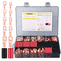 TKDMR 176Pcs Copper Wire Lugs AWG2 4 6 8 10 12 Gauge with 3:1 Heat Shrink Set 88Pcs Battery Cable Lugs Terminal Connectors for Marine, Automotive, Solar Electrical(Bare Copper)