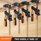 6-Pack Bar Clamps, 12' & 6' Heavy Duty, 600 Lbs Force, Adjustable, Quick Release, 2.5' Throat Depth, Plastic Handle