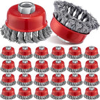 Tandefio 24 Pcs Wire Wheel Cup Brush with 5/8"-11 Threaded Arbor for 4 1/2 Angle Grinder Twisted Knotted Grinder Abrasive Wire Brushes for Heavy Cleaning Rust Removal