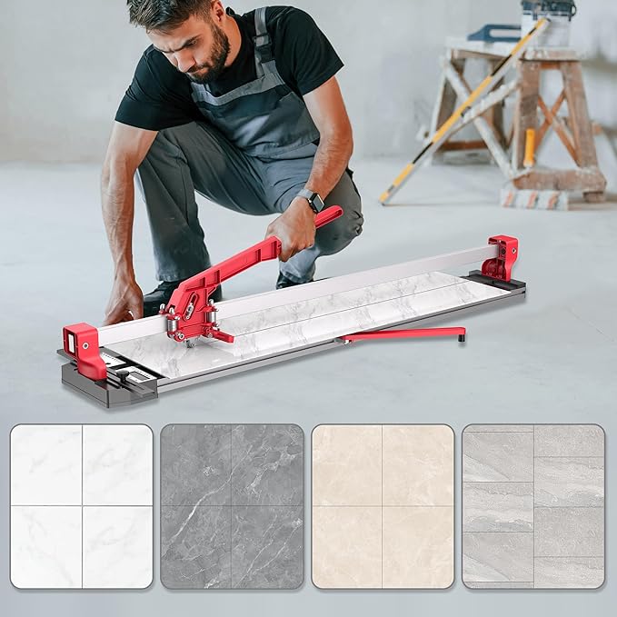 SHIJING 24-inch Manual Tile Cutter with Laser Cutting Guide Porcelain Tile Cutter with Split Platen,Double Aluminum Base,Tungsten Carbide Cutting Wheel
