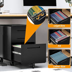 STANI 3 Drawer Filing Cabinet, Metal Filing Cabinet Legal/Letter Size with Lock, Mobile Storage Cabinet for Home and Office, Fully Assembled Except Wheels