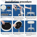 Rolling Stool with Wheels, PU Leather Small Office Chair with Foot Rest,Versatile Adjustable Swivel Stool for Tattoo Massage Salon Spa Teach Medical Facial Office Home Work Kitchen White