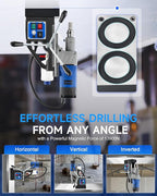 ZELCAN Mag Drill Press with 11 Pcs Bits, 1550W Portable Magnetic Drill Press with 2" Boring Diameter, 0-580 rpm Stepless Speed & Reversible Direction, 2922 lbf Power Magnetic for Metal Surface