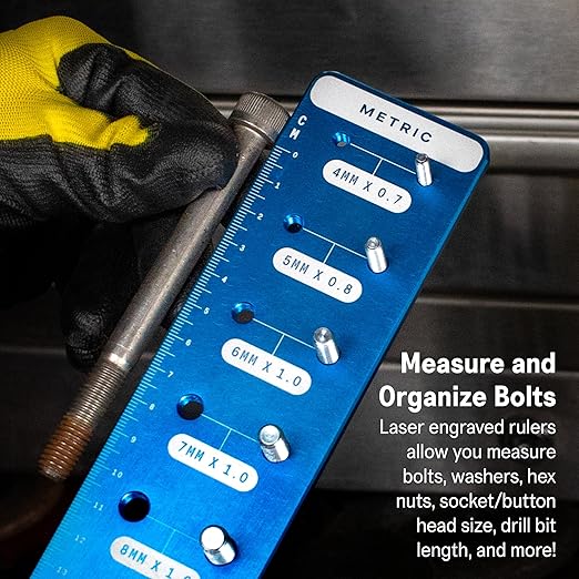 SST - Identibolt PRO - Thread Checker with Magnetic Wall Mount - 28 Nut & Bolt Identifier Gauge - Measures #6 to ½ & 4mm to 14mm - Tight Tolerance & Industrial Grade Precision - Designed in The USA