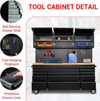 CT Copper Tailor 72-inch Rolling Tool Chest with Integrated Power Strip,15 Drawers and Wheels, Garage Workbench with Storage, 3 Upper Cabinets, Pegboard in Matte Black