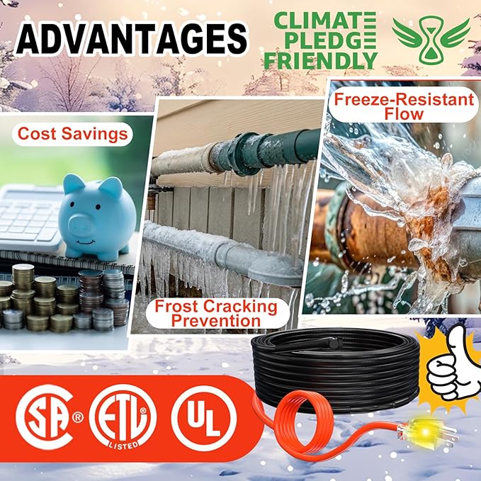 HEATIT Heat Tape for Water Pipes - Prevent Freezing, Trusted Winter Essential, CSA & ETL Approved, Keeps Water Flowing, Reliable, Efficient, Durable heated pipe wrap cable HISD 40ft, 7w/ft, 120V