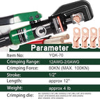 Hydraulic Cable Lug Crimper 10 US TON 12 AWG to 00 (2/0) Electrical Terminal Cable Wire Tool Kit with 9 Die (12awg~00awg Crimping Tool)