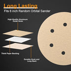 100 PCS 6 Inch Sanding Discs 180 Grit, 6 Hole Hook and Loop Round Sandpaper for Random Orbital Sander