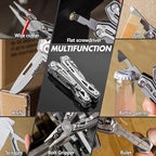 FLISSA 16-in-1 Stainless Steel Multi Tool, Gift for Dad, EDC Multitool with Pocket Knife, Pliers, Belt Clip and Oxford Sheath, Self-locking Utility Multi-Tool for Camping Survival Outdoor
