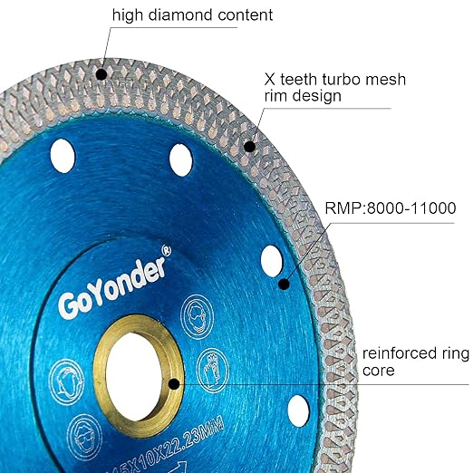 GoYonder Super Thin 7" Grinder Blades Tile Blade, Diamond Saw Blade for Cutting Porcelain Tiles Granite, 180mm Tile Cutting Blade for Angle Grinder