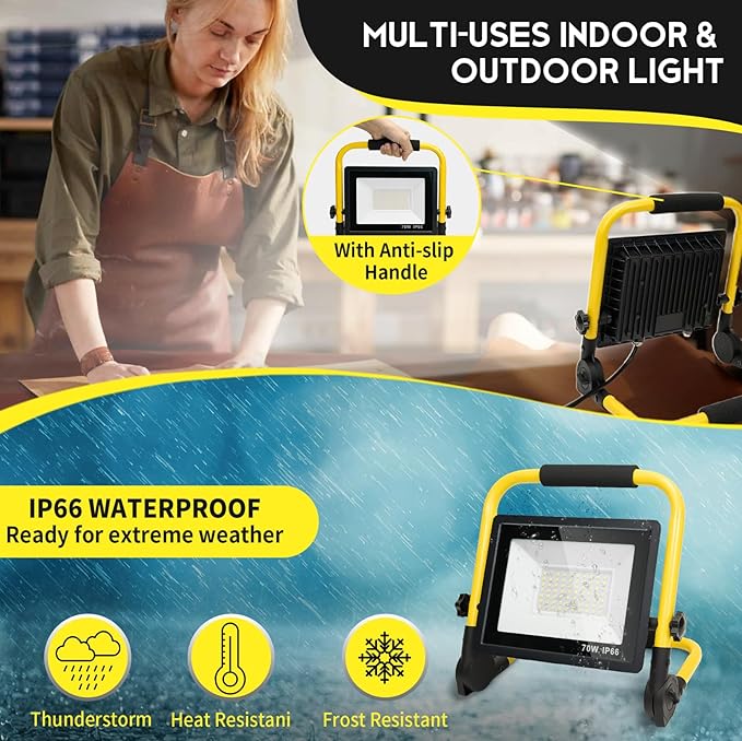 10000LM LED Work Light: Portable Work Light with 5FT Cord - IP66 Waterproof Flood Light for Outdoor Indoor Job Site Workshop Garage Construction Site Lighting, Gifts for Man