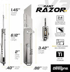 TIRANT RAZOR V3 (Stonewashed) 6Al-4V Titanium Utility Knife & EDC Pocket Knife, Box Cutter, Razor Blade EDC Tool