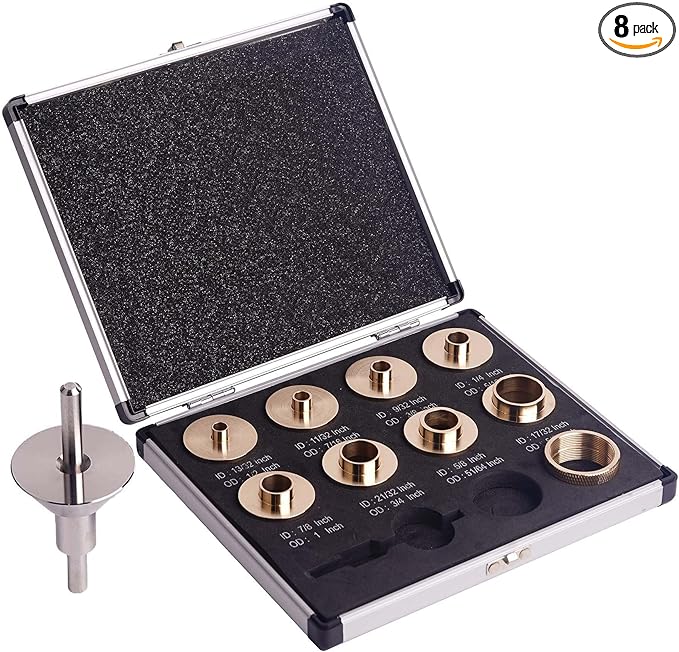 SpeTool Brass Router Template Bushing Guide Set with Centering Pin&Cone for Porter Cable Style Router Sub Bases, 10-Piece Solid Router Guide Bushing Includes Aluminum Carrying Case